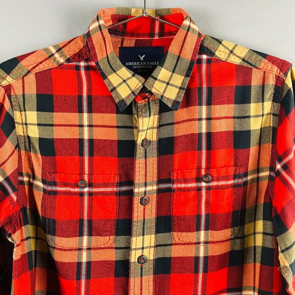American Eagle Shirt Mens XS Red Plaid Button Down Long Sleeve Classic Fit - Picture 4 of 8